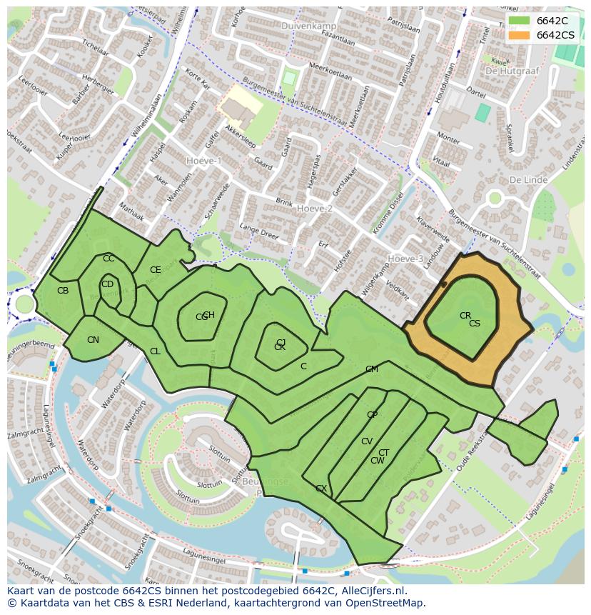 Afbeelding van het postcodegebied 6642 CS op de kaart.