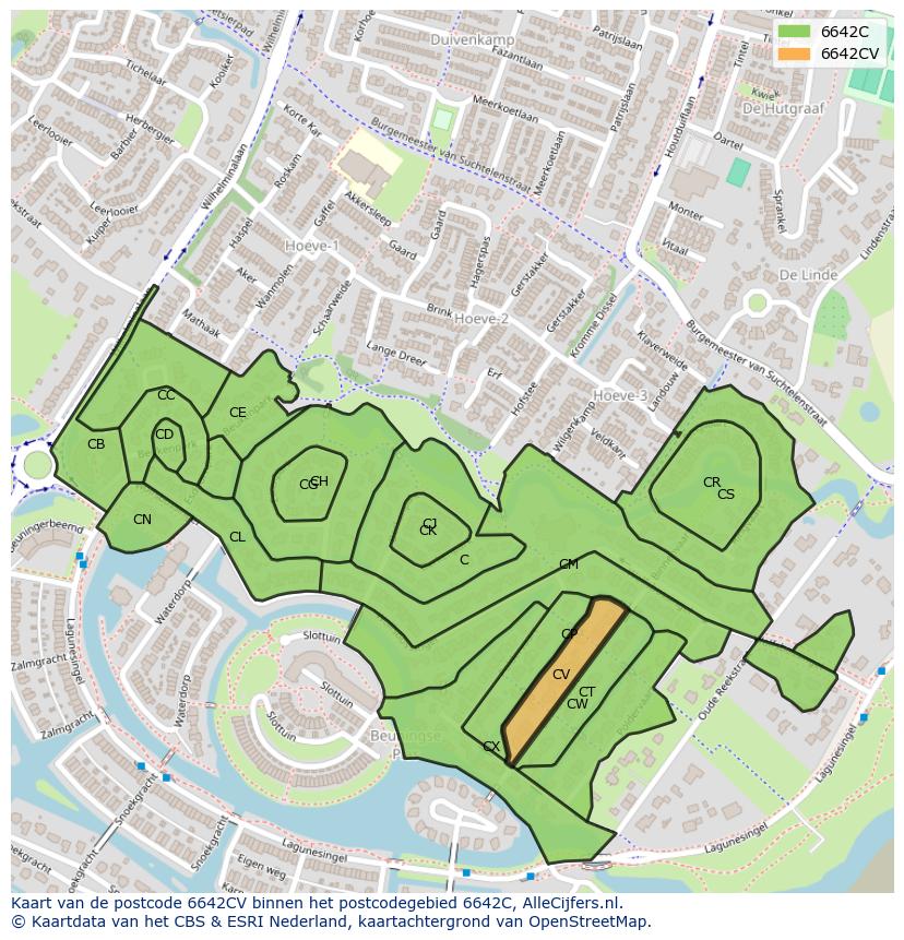 Afbeelding van het postcodegebied 6642 CV op de kaart.