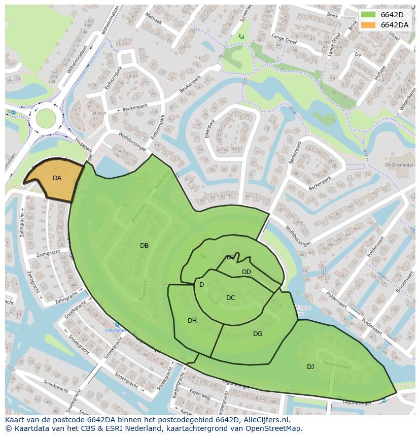 Afbeelding van het postcodegebied 6642 DA op de kaart.