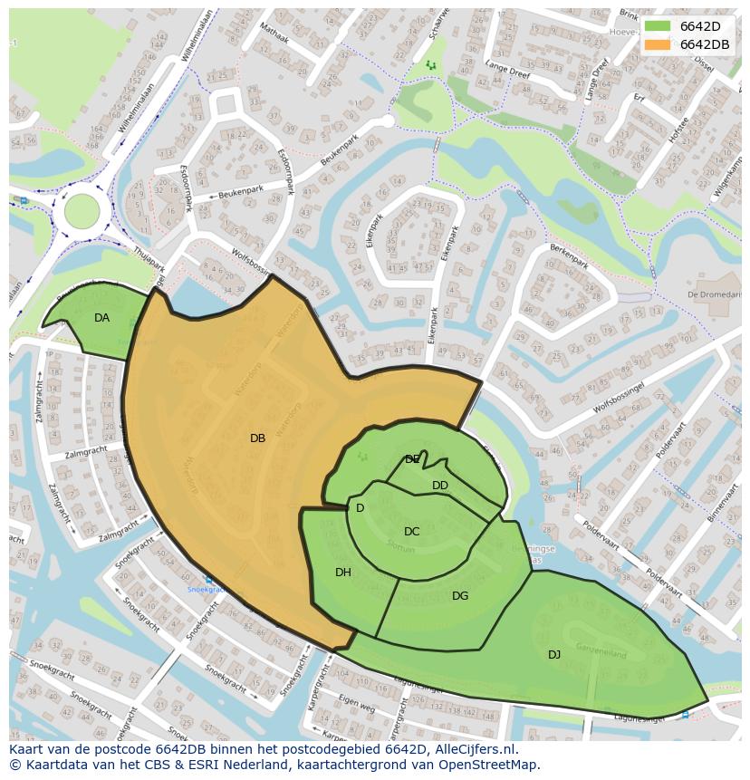 Afbeelding van het postcodegebied 6642 DB op de kaart.