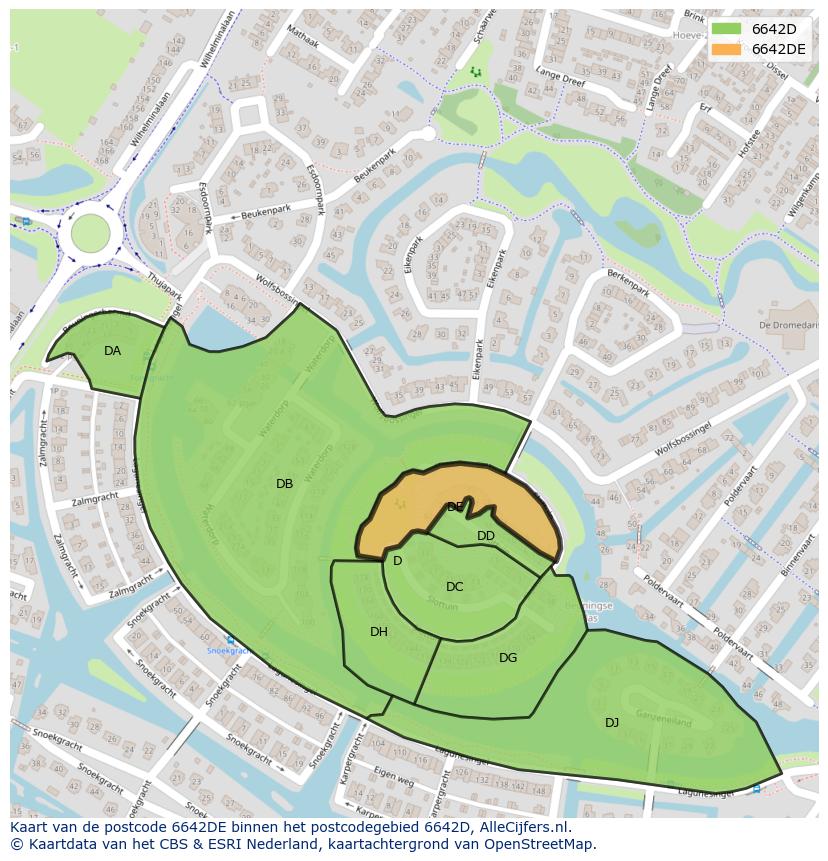 Afbeelding van het postcodegebied 6642 DE op de kaart.