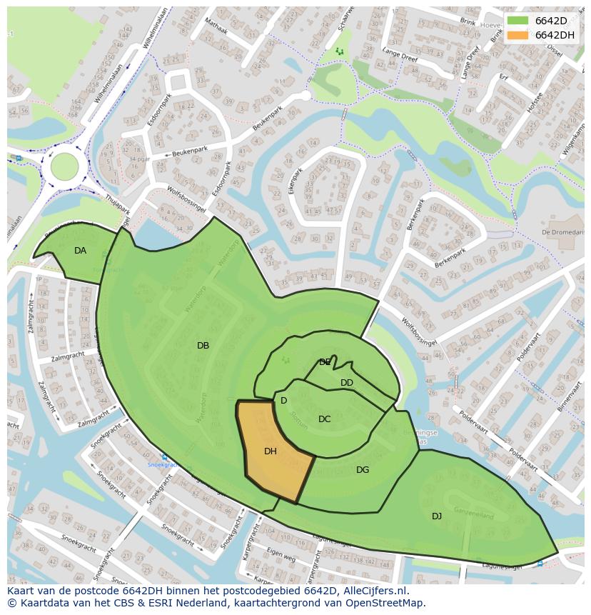 Afbeelding van het postcodegebied 6642 DH op de kaart.