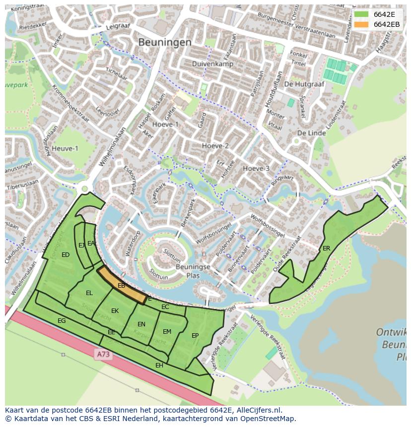 Afbeelding van het postcodegebied 6642 EB op de kaart.