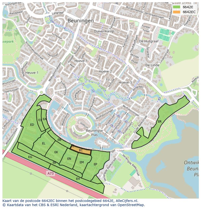 Afbeelding van het postcodegebied 6642 EC op de kaart.