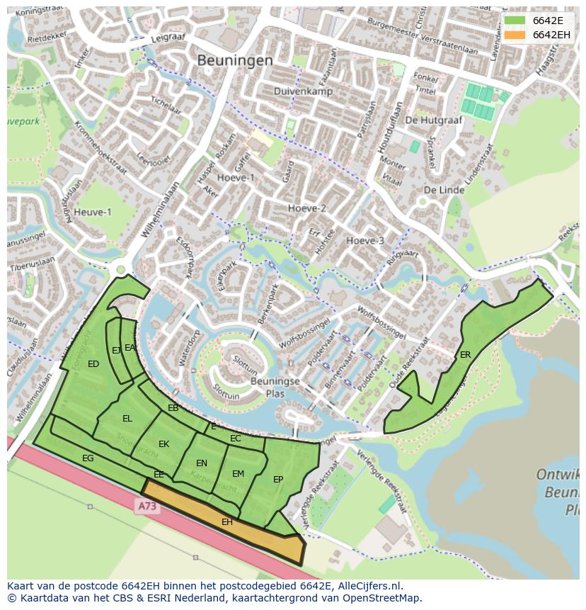 Afbeelding van het postcodegebied 6642 EH op de kaart.