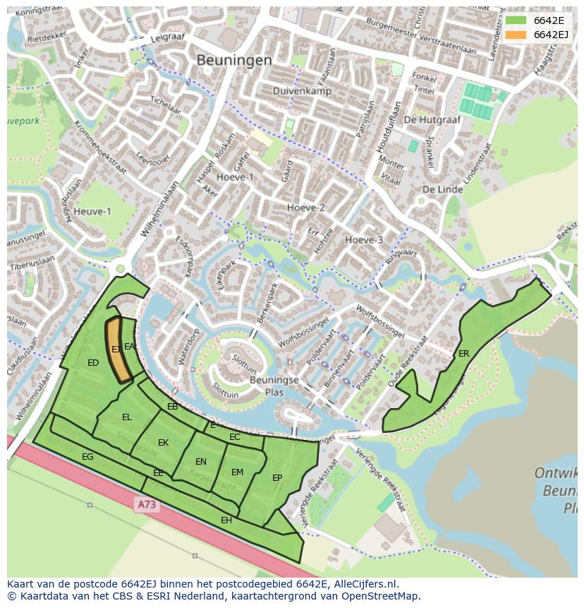 Afbeelding van het postcodegebied 6642 EJ op de kaart.