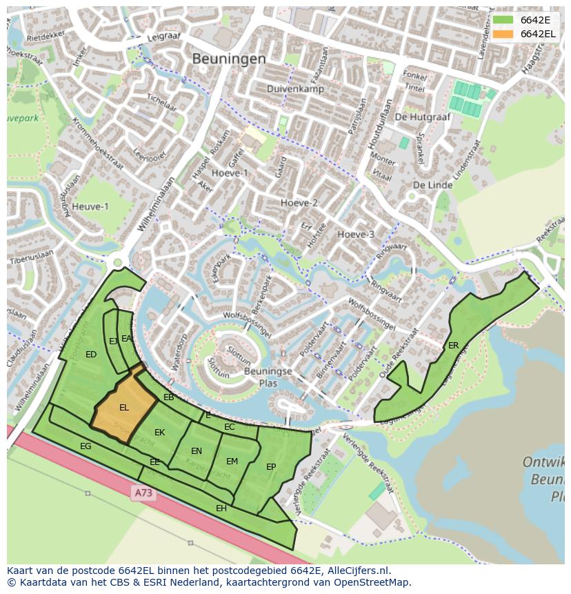 Afbeelding van het postcodegebied 6642 EL op de kaart.