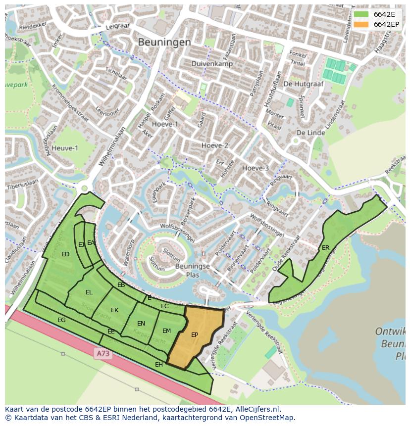 Afbeelding van het postcodegebied 6642 EP op de kaart.