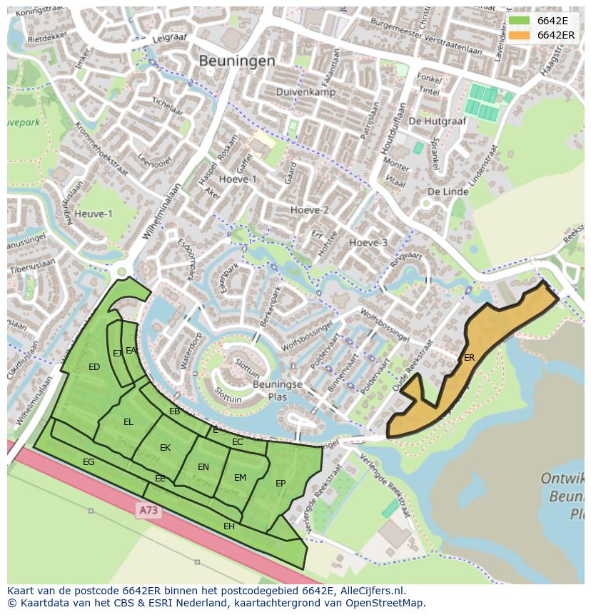 Afbeelding van het postcodegebied 6642 ER op de kaart.