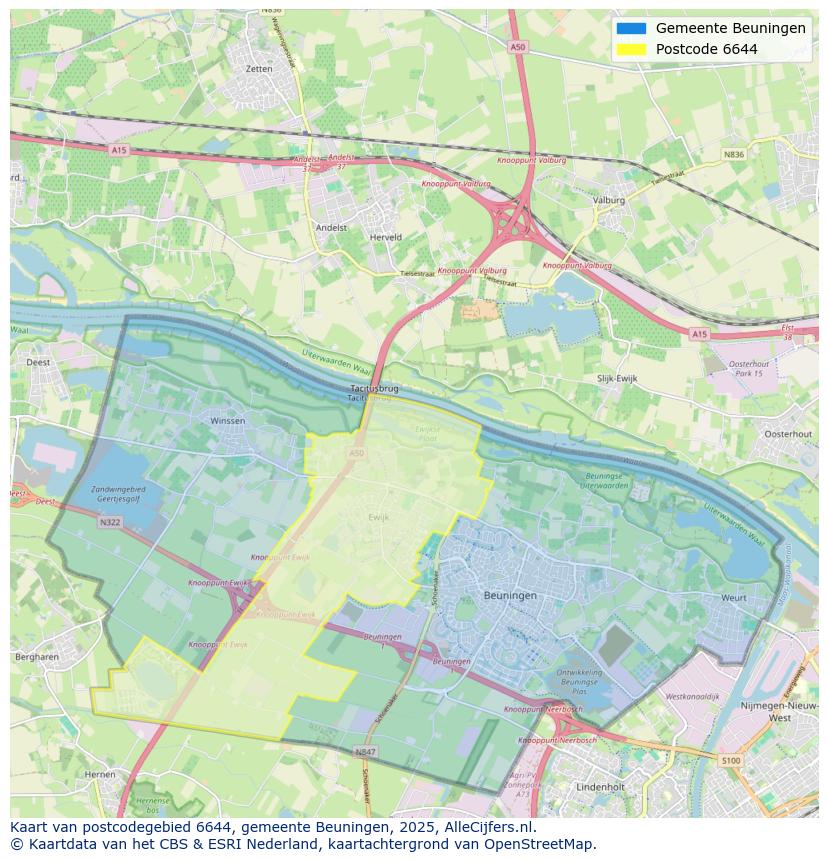 Afbeelding van het postcodegebied 6644 op de kaart.
