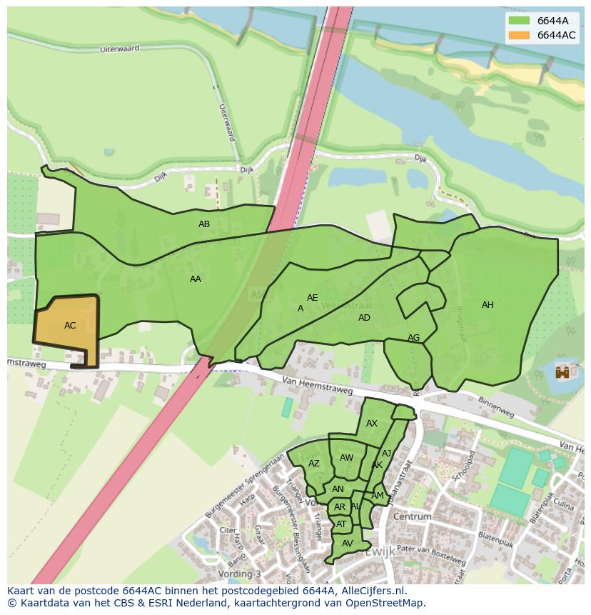 Afbeelding van het postcodegebied 6644 AC op de kaart.