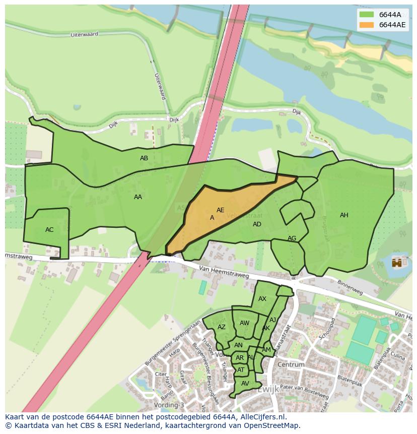 Afbeelding van het postcodegebied 6644 AE op de kaart.