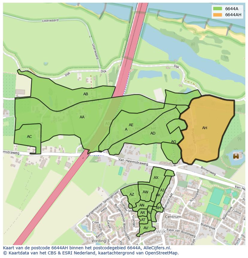 Afbeelding van het postcodegebied 6644 AH op de kaart.