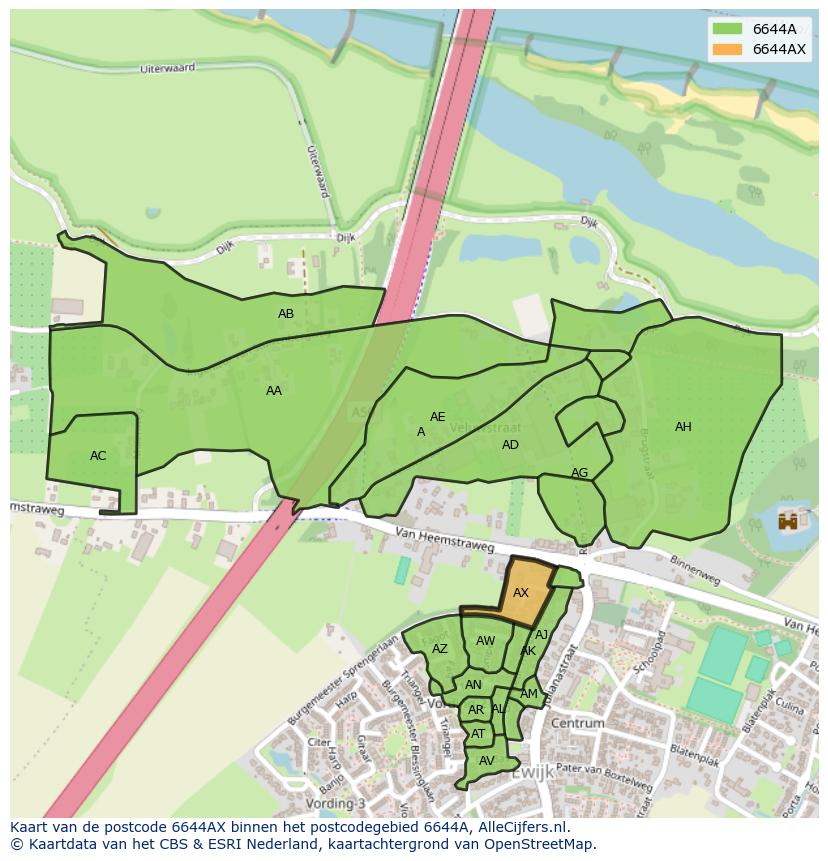 Afbeelding van het postcodegebied 6644 AX op de kaart.