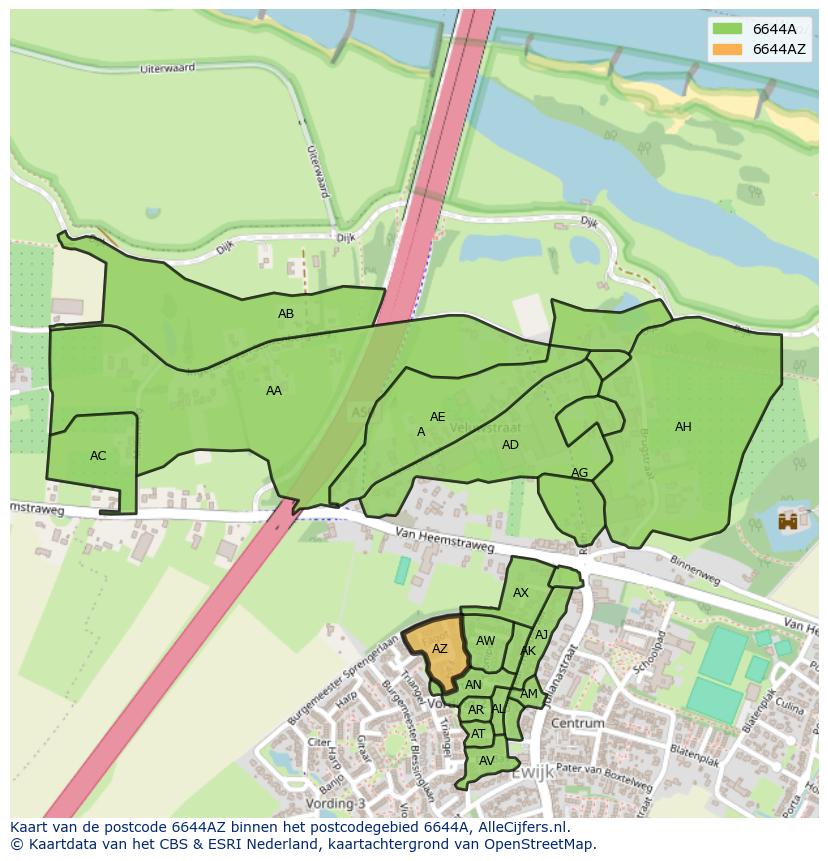 Afbeelding van het postcodegebied 6644 AZ op de kaart.