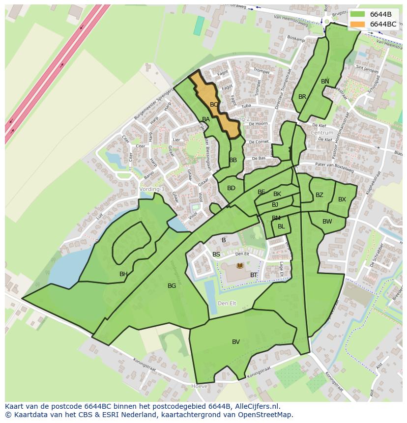 Afbeelding van het postcodegebied 6644 BC op de kaart.