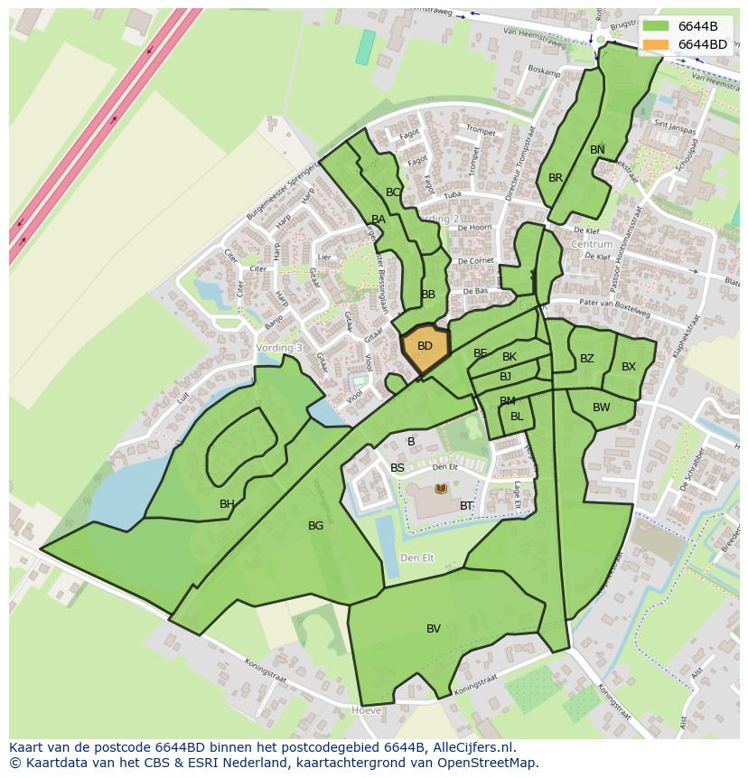 Afbeelding van het postcodegebied 6644 BD op de kaart.