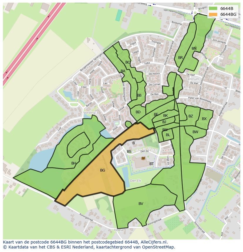 Afbeelding van het postcodegebied 6644 BG op de kaart.