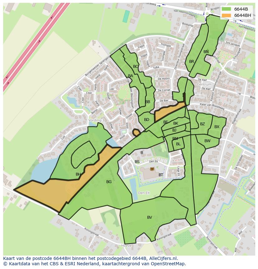 Afbeelding van het postcodegebied 6644 BH op de kaart.