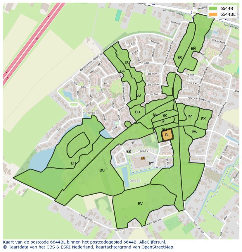 Afbeelding van het postcodegebied 6644 BL op de kaart.