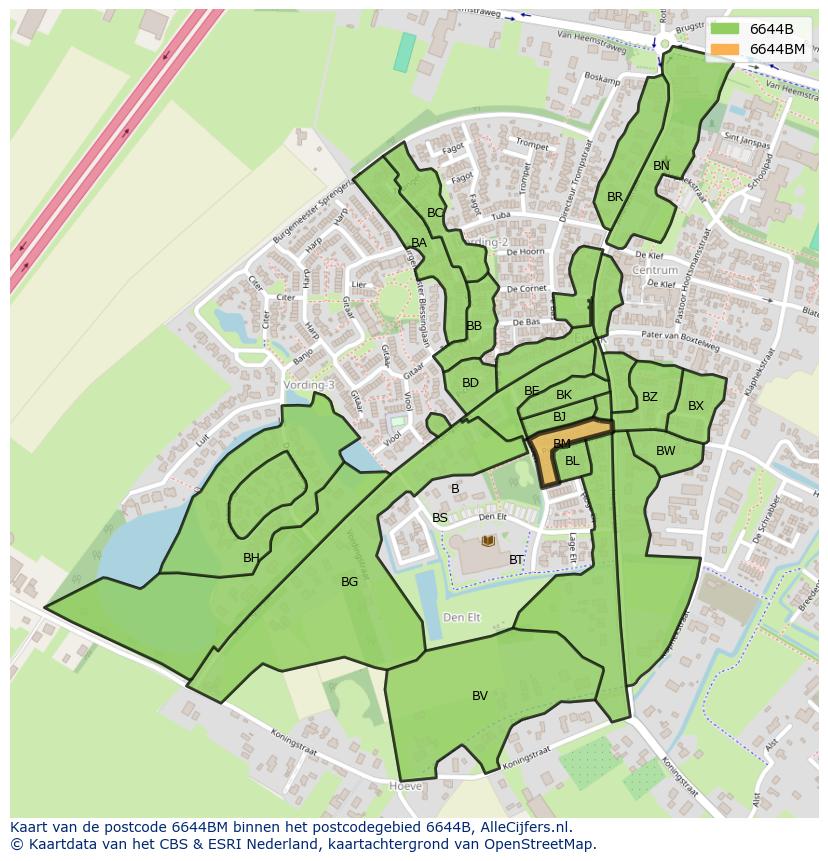 Afbeelding van het postcodegebied 6644 BM op de kaart.