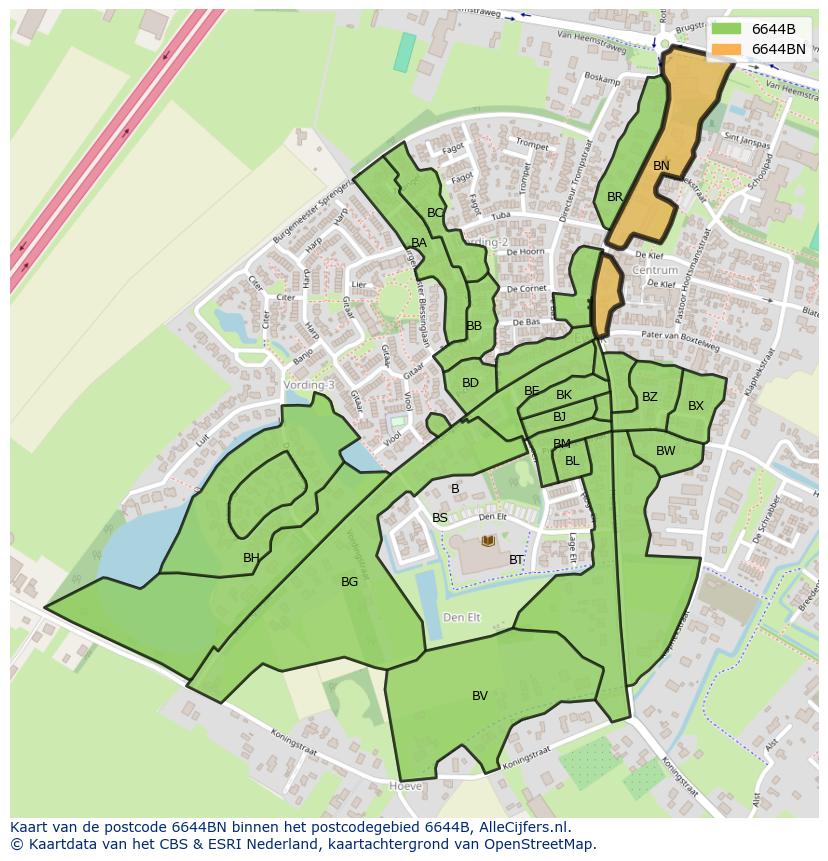 Afbeelding van het postcodegebied 6644 BN op de kaart.