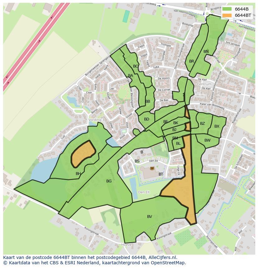 Afbeelding van het postcodegebied 6644 BT op de kaart.