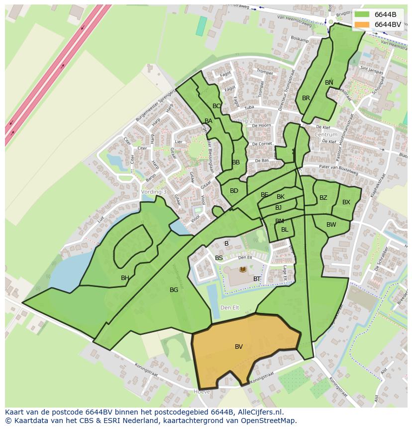 Afbeelding van het postcodegebied 6644 BV op de kaart.