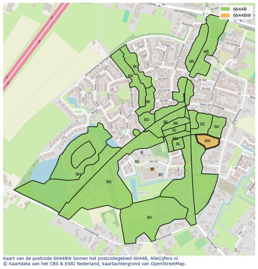 Afbeelding van het postcodegebied 6644 BW op de kaart.