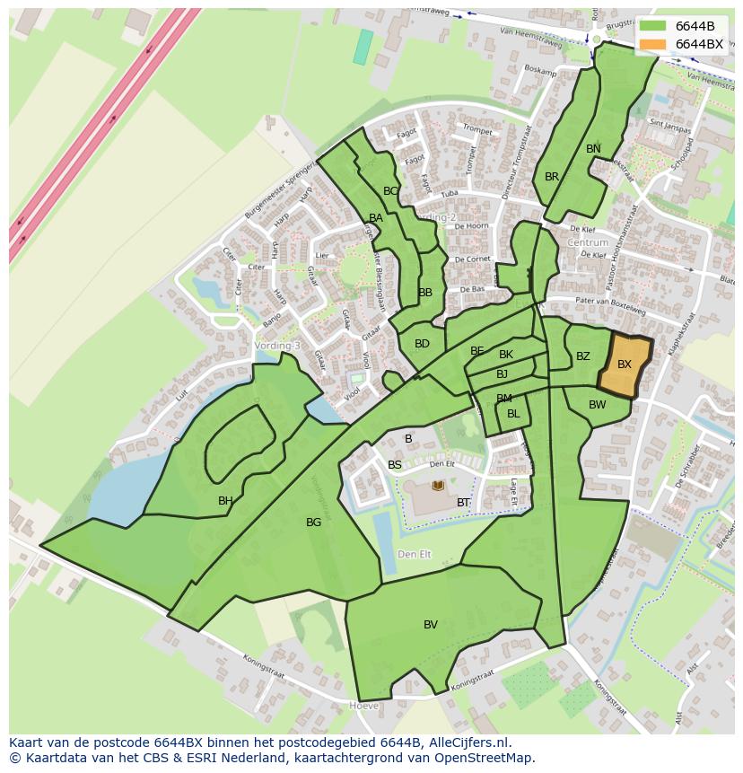 Afbeelding van het postcodegebied 6644 BX op de kaart.