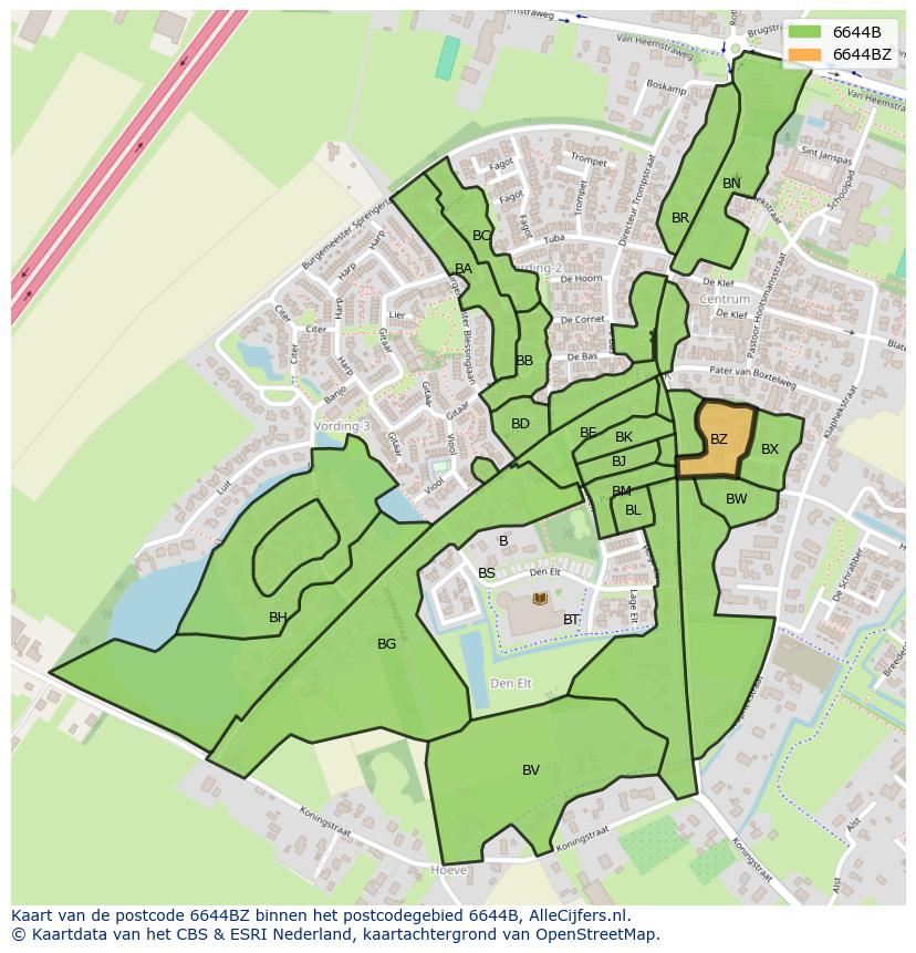 Afbeelding van het postcodegebied 6644 BZ op de kaart.