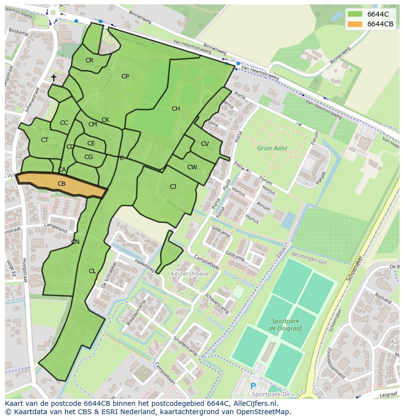 Afbeelding van het postcodegebied 6644 CB op de kaart.