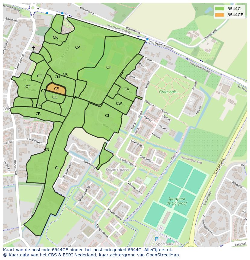 Afbeelding van het postcodegebied 6644 CE op de kaart.