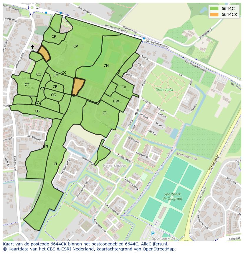 Afbeelding van het postcodegebied 6644 CK op de kaart.