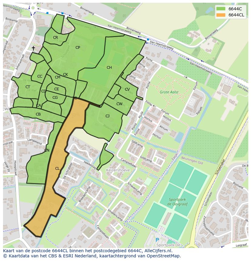 Afbeelding van het postcodegebied 6644 CL op de kaart.