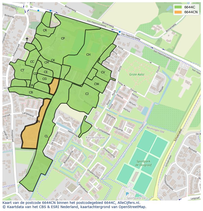 Afbeelding van het postcodegebied 6644 CN op de kaart.