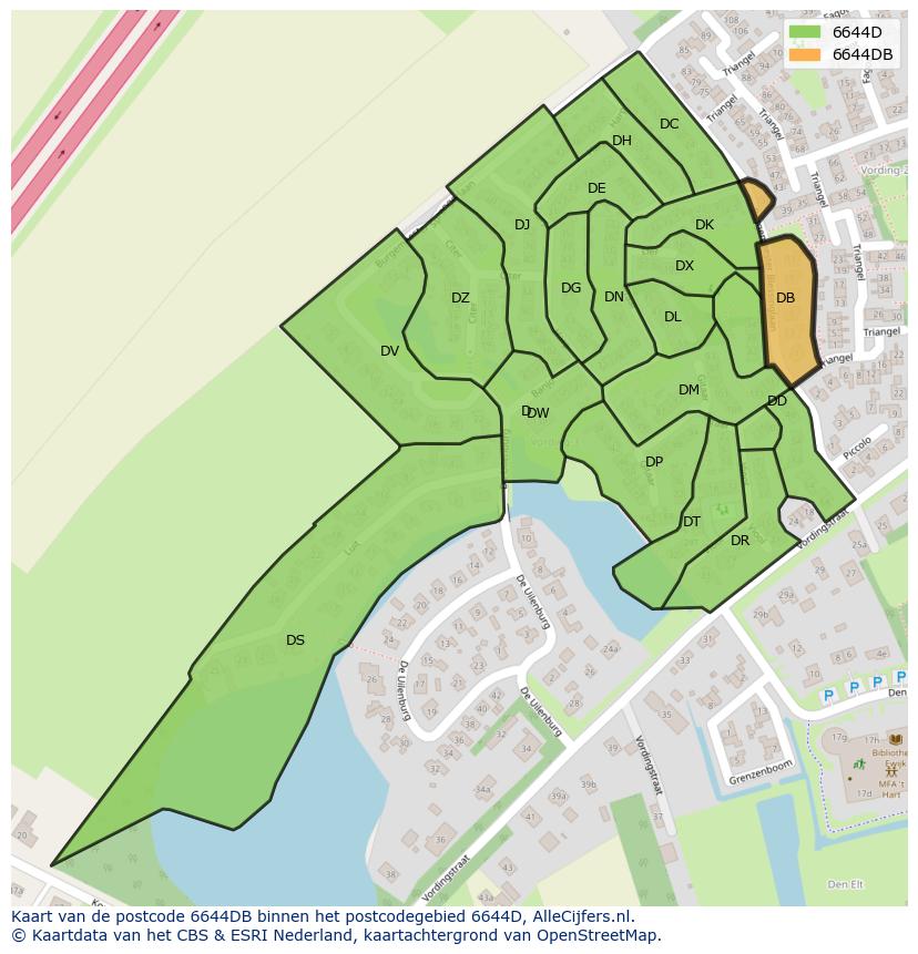 Afbeelding van het postcodegebied 6644 DB op de kaart.