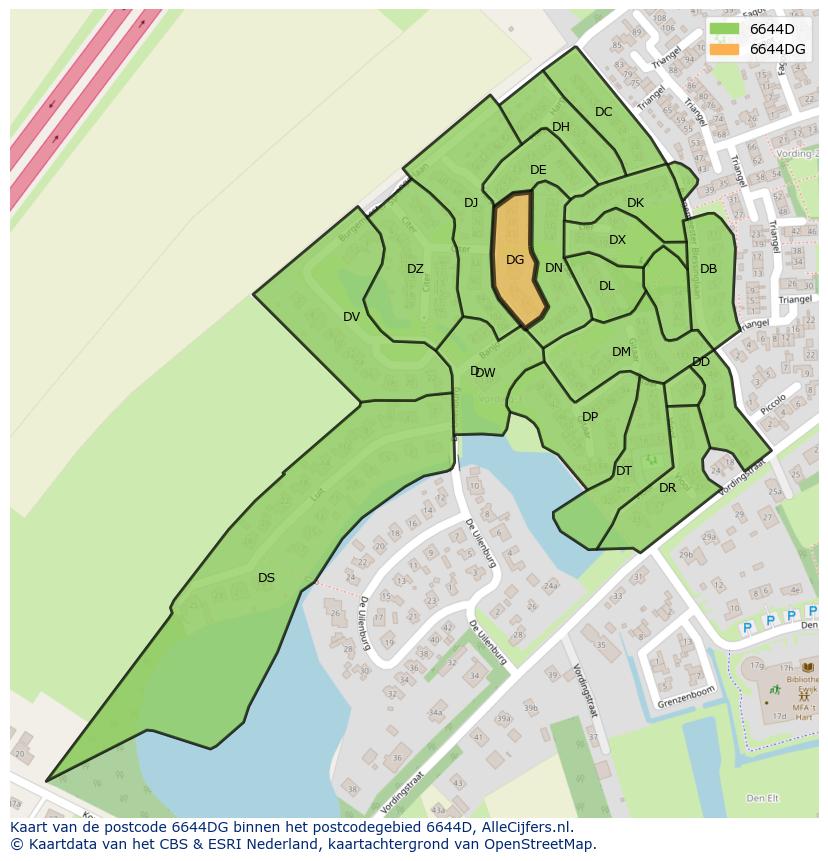 Afbeelding van het postcodegebied 6644 DG op de kaart.