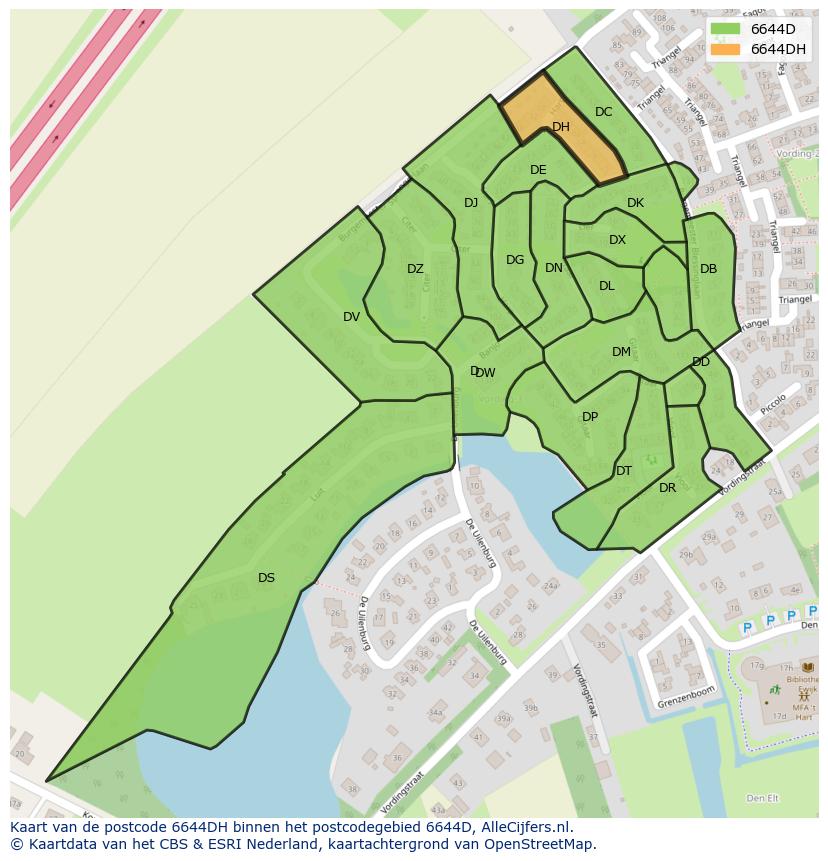 Afbeelding van het postcodegebied 6644 DH op de kaart.