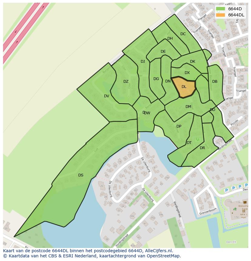 Afbeelding van het postcodegebied 6644 DL op de kaart.