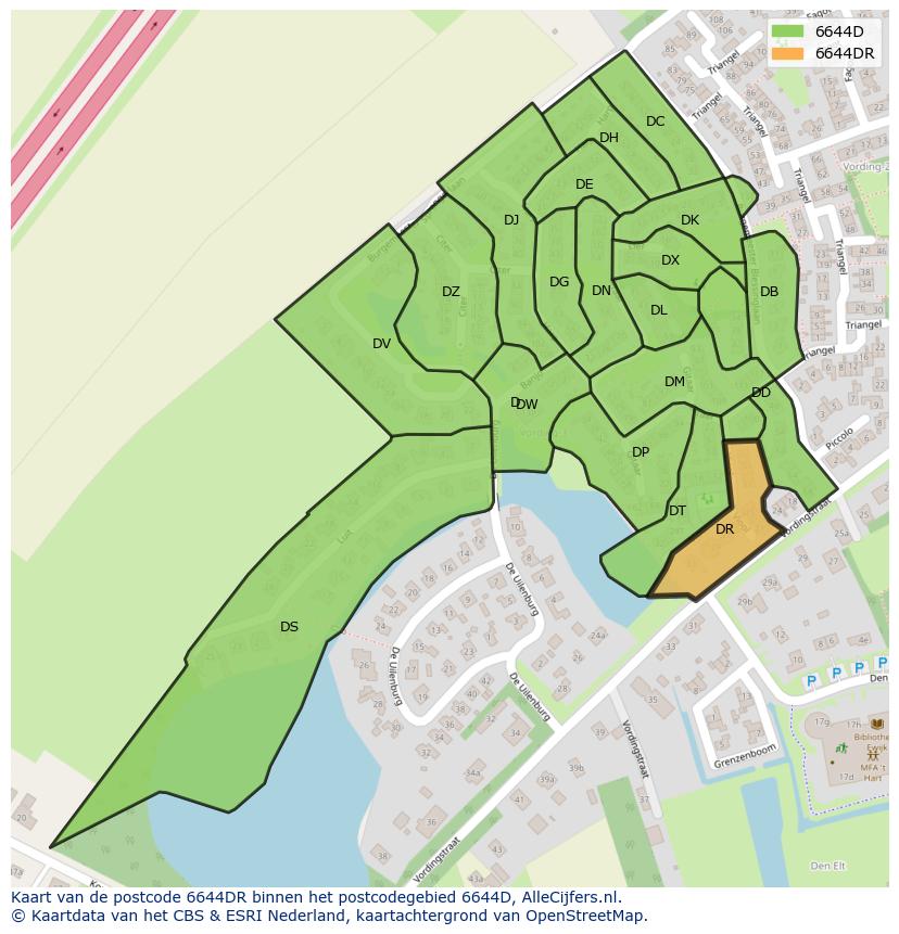 Afbeelding van het postcodegebied 6644 DR op de kaart.