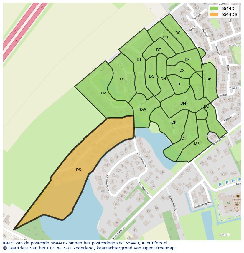 Afbeelding van het postcodegebied 6644 DS op de kaart.