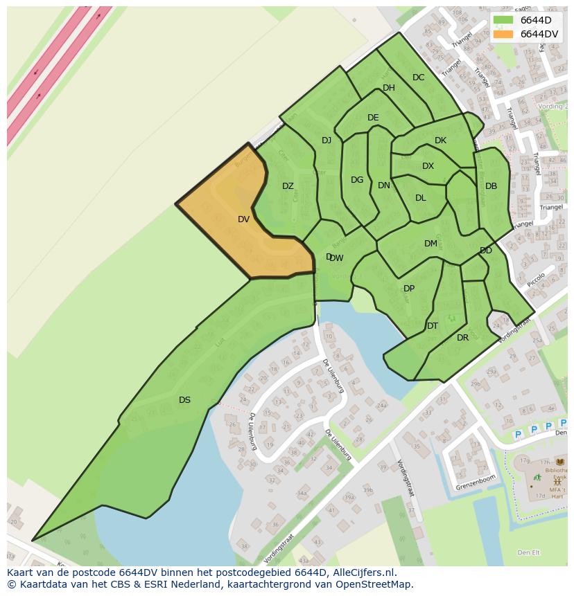 Afbeelding van het postcodegebied 6644 DV op de kaart.
