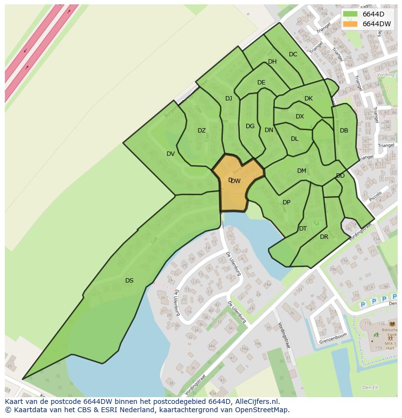 Afbeelding van het postcodegebied 6644 DW op de kaart.