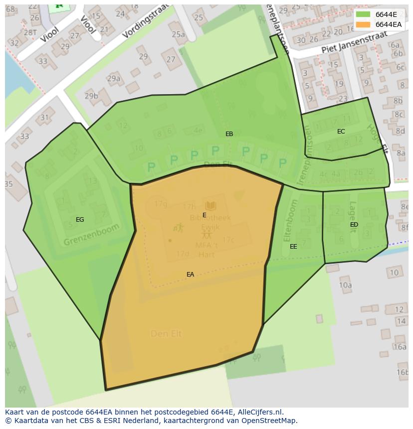 Afbeelding van het postcodegebied 6644 EA op de kaart.