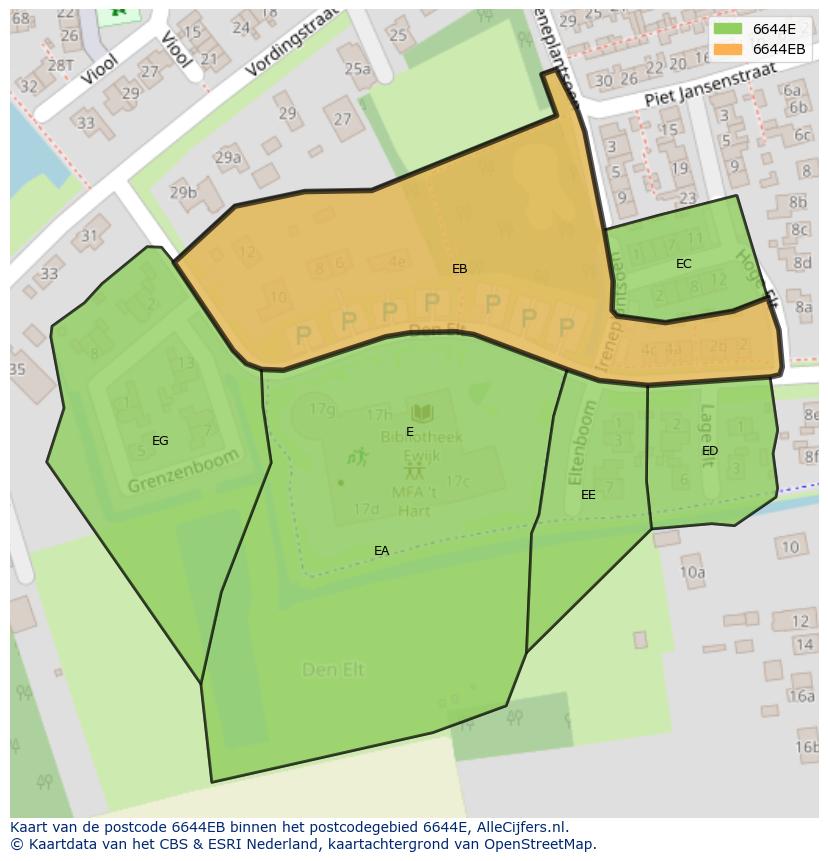 Afbeelding van het postcodegebied 6644 EB op de kaart.