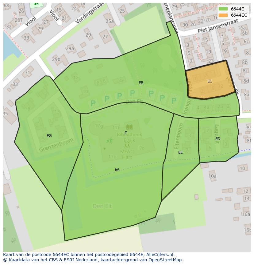 Afbeelding van het postcodegebied 6644 EC op de kaart.