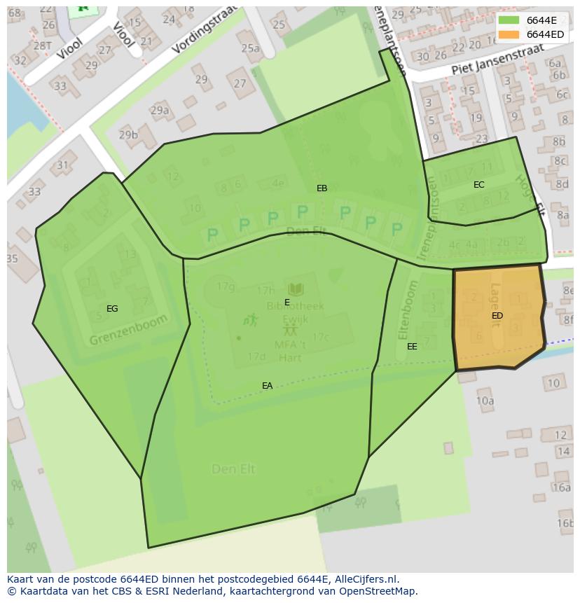 Afbeelding van het postcodegebied 6644 ED op de kaart.