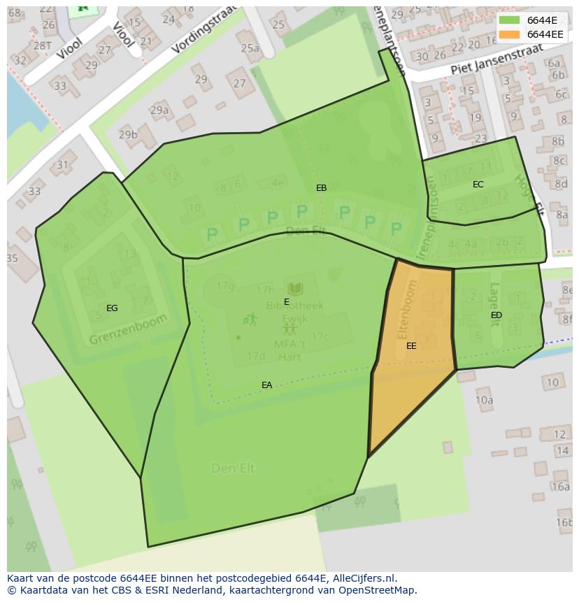 Afbeelding van het postcodegebied 6644 EE op de kaart.