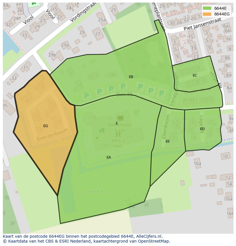 Afbeelding van het postcodegebied 6644 EG op de kaart.
